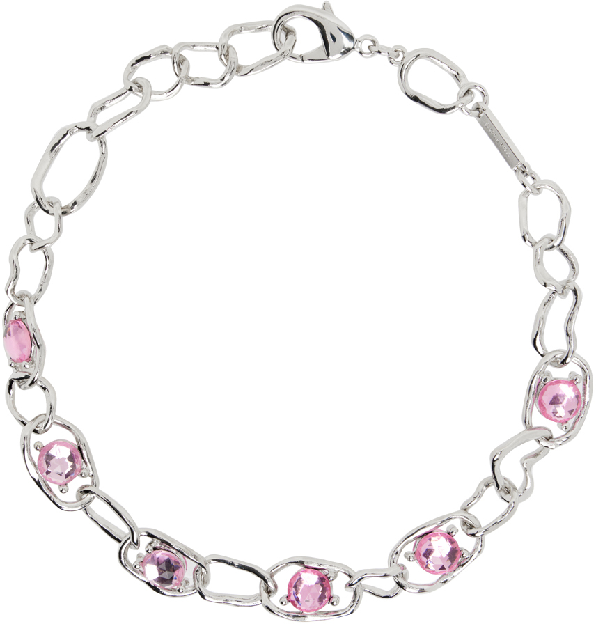 Collina Strada Silver & Pink Crushed Chain Necklace In Pink Silver