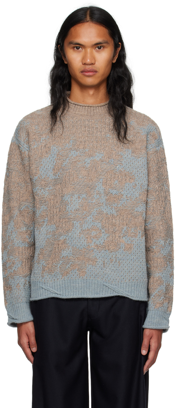 Serapis Blue & Beige Mock Neck Sweater In Sand Rust