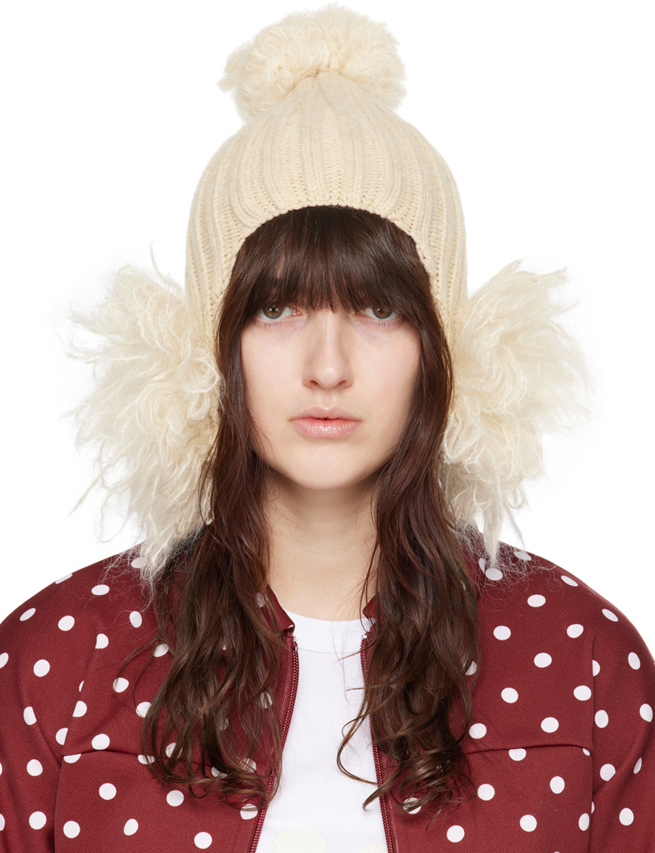 Tao Comme Des Garçons Off-white Wool Mix Rib Beanie In 2 Natural