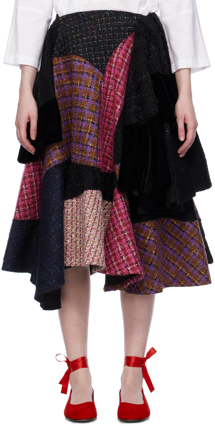 Tao Comme Des Garçons Multicolor Patchwork Midi Skirt In 1 Black/mix