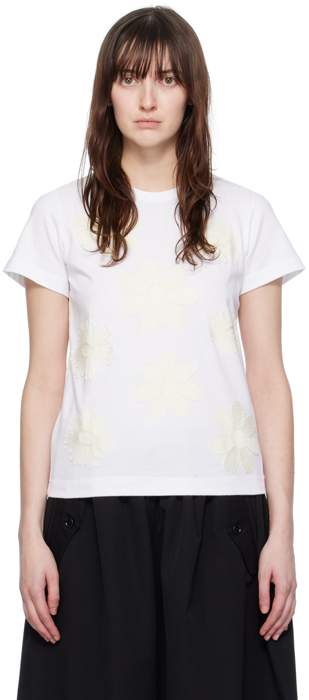 Tao Comme Des Garçons White Floral T-shirt In 4 White/natural