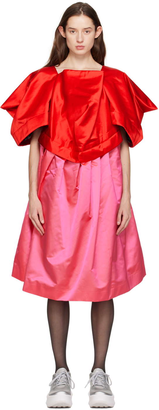 Comme Des Garçons Red & Pink Oversized Midi Dress In 1 Red/pink