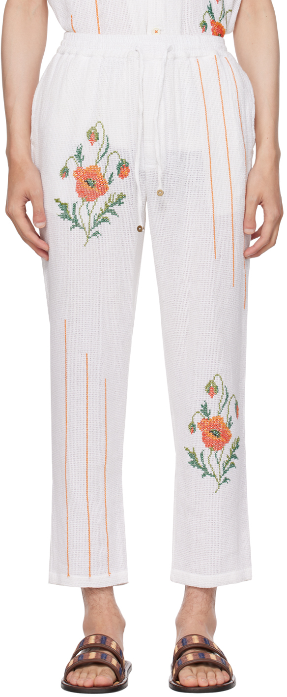 HARAGO WHITE FLORAL TROUSERS