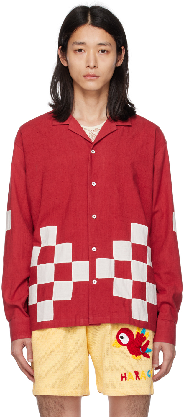 Harago Applique Full Sleeve Shirt In Red