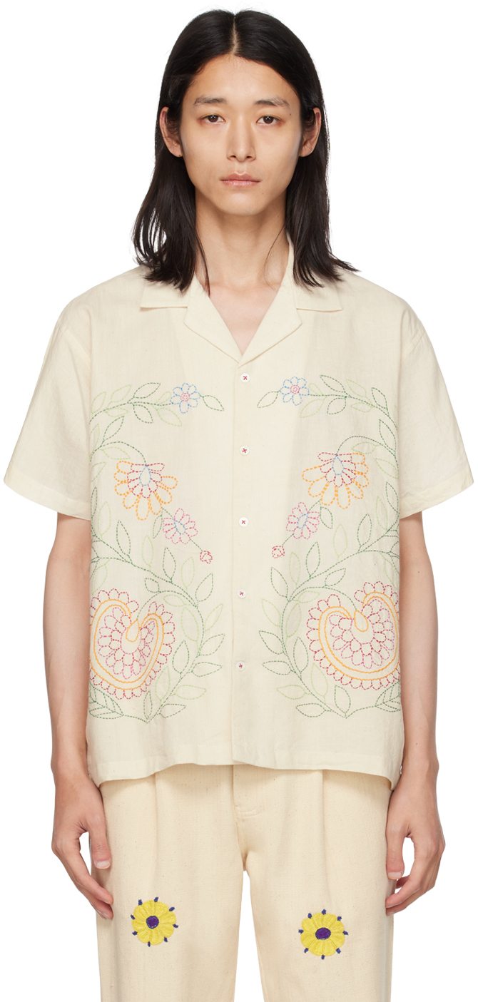 Shop Harago Off-white Embroidered Shirt