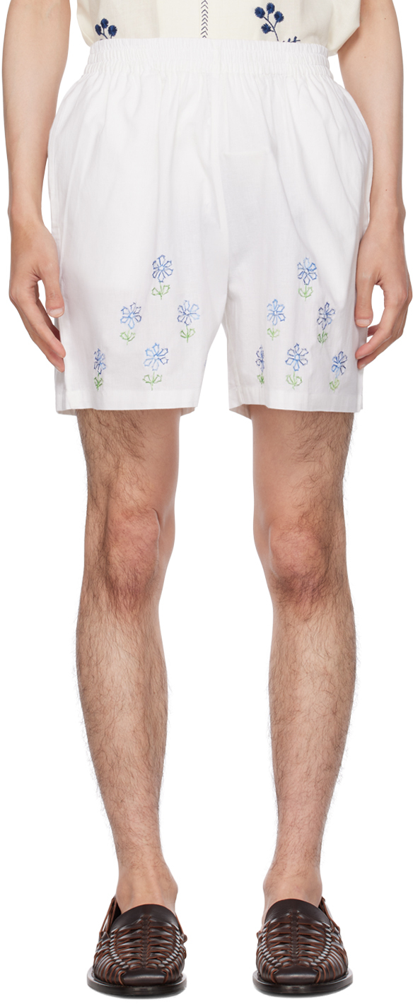 Harago White Floral Shorts In Off-white