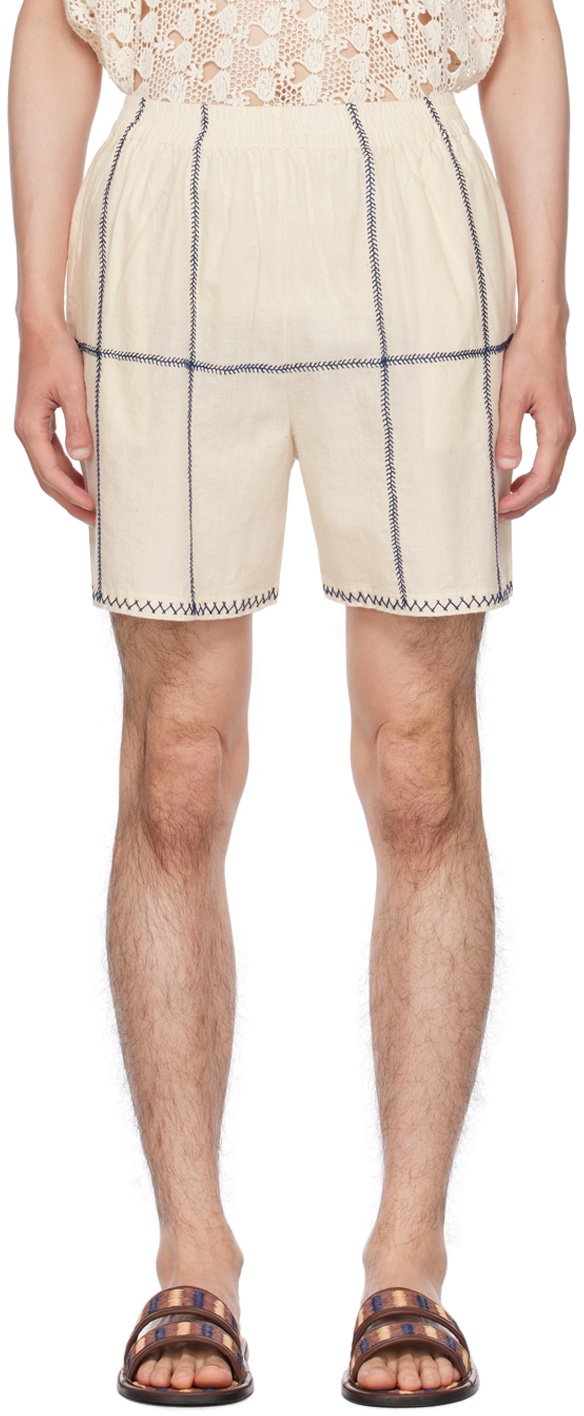 Shop Harago Off-white Embroidered Shorts