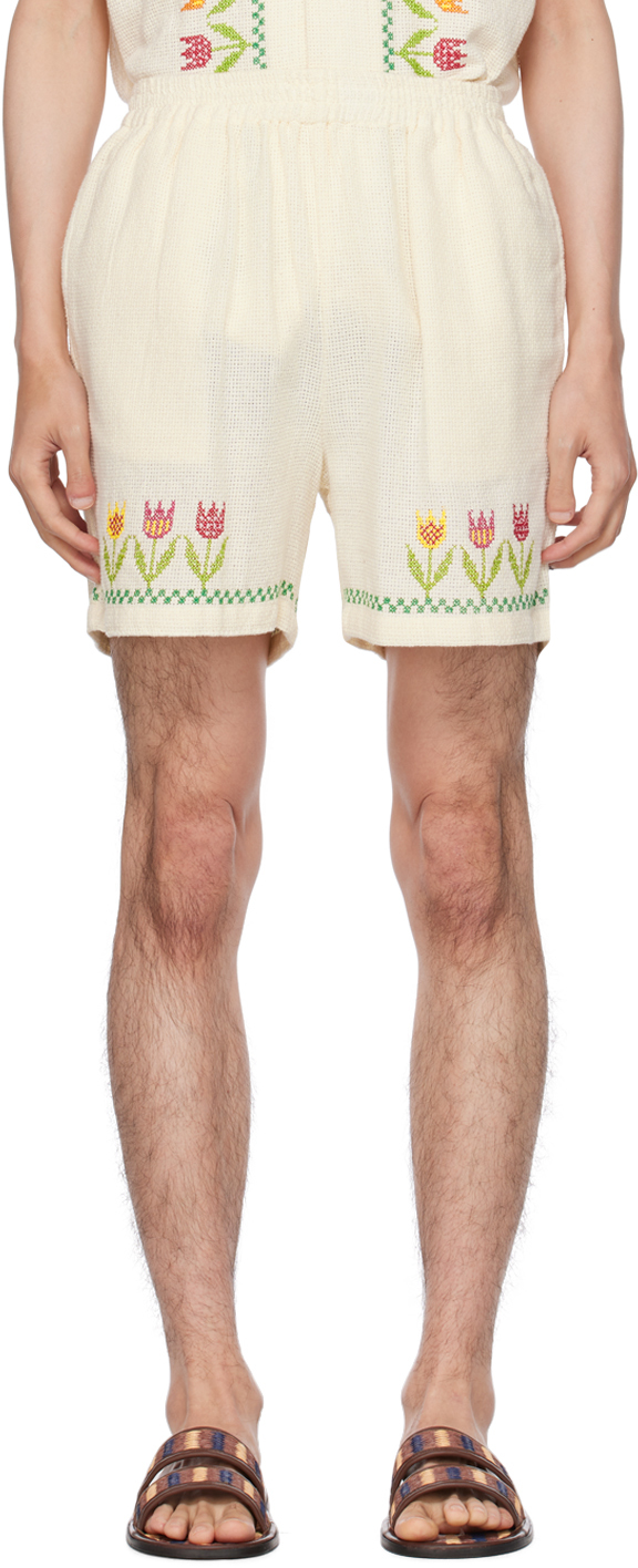 Harago Off-white Floral Shorts