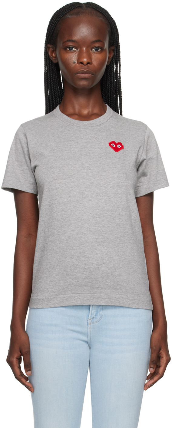 COMME des GARÇONS PLAY Gray Invader Edition Heart T-Shirt