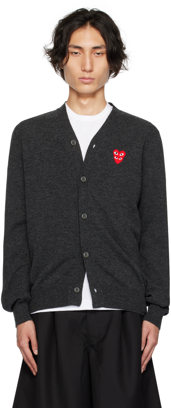 Comme des Garçons Play: Gray Layered Double Heart Cardigan