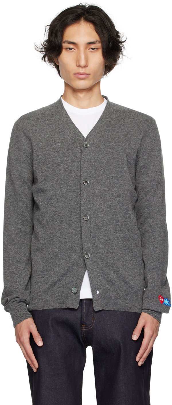 Comme Des Garçons Play Gray Invader Edition Cardigan In 3 Grey