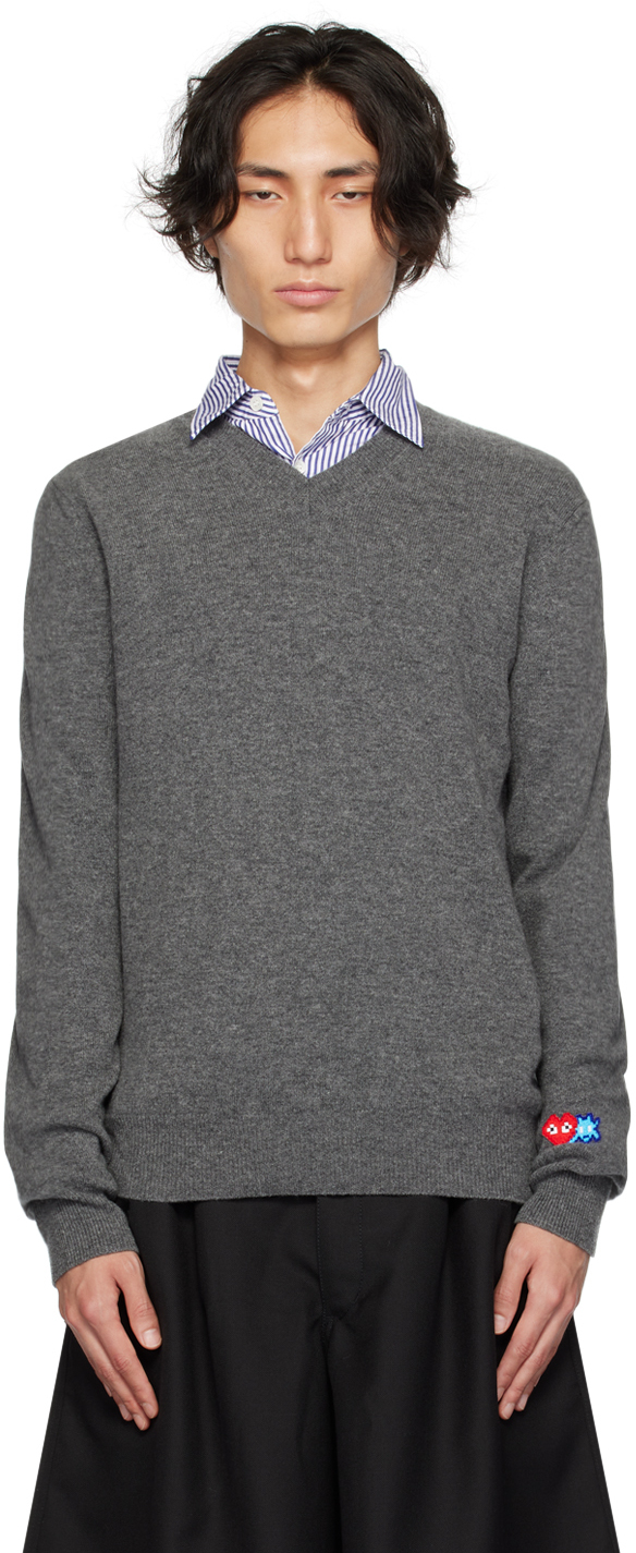 Comme Des Garçons Play Gray Invader Edition Sweater In 3 Grey