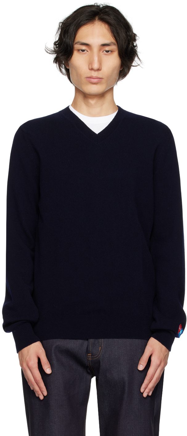 Comme Des Garçons Play Navy Invader Edition Sweater In 2 Navy