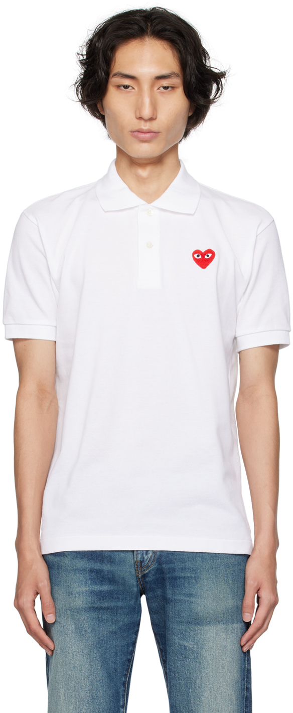 Comme Des Garçons Play White Heart Patch Polo In 5 White