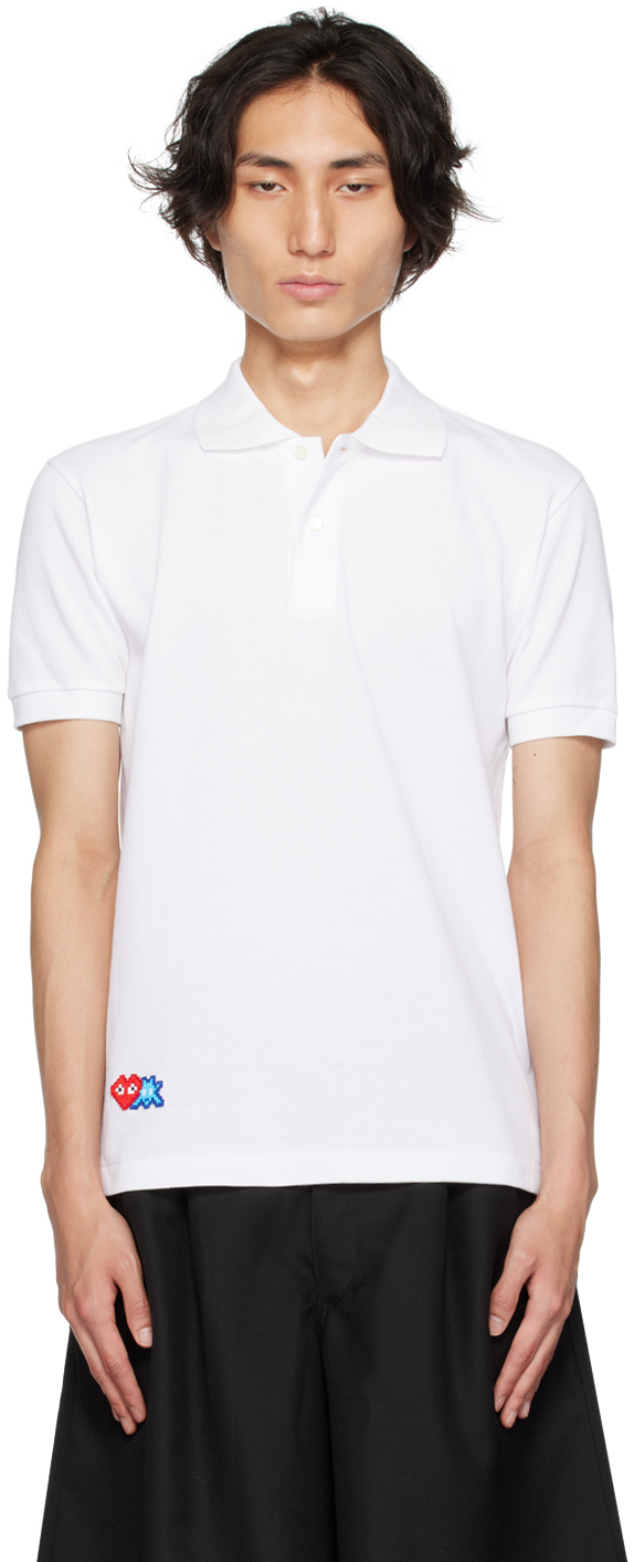 Comme Des Garçons Play White Invader Edition Polo In 3 White