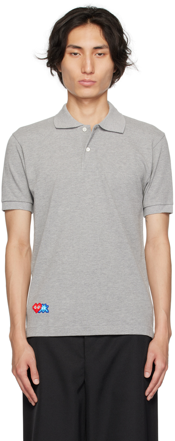 Shop Comme Des Garçons Play Gray Invader Edition Polo In 2 Grey