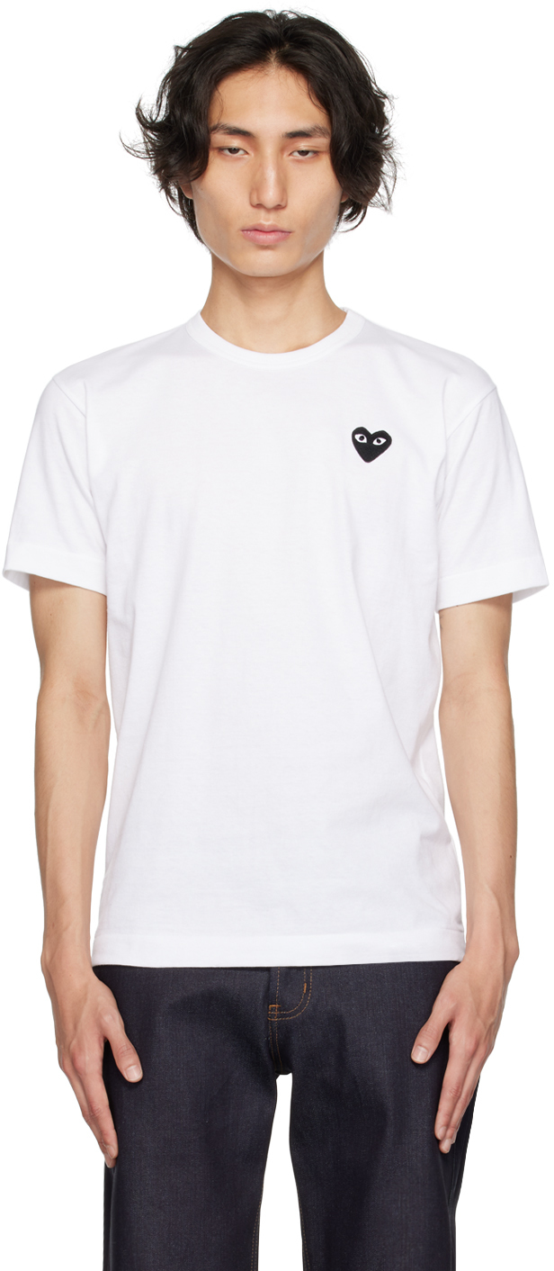 Shop Comme Des Garçons Play White & Black Heart Patch T-shirt In 2 White