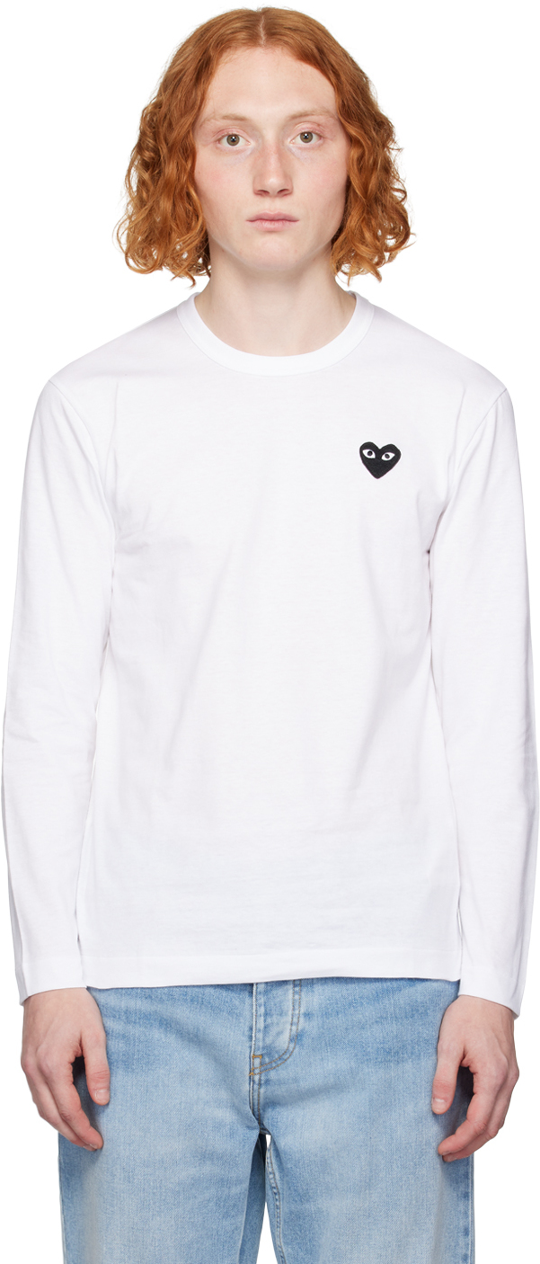 COMME des GARÇONS PLAY White Heart Patch Long Sleeve T-Shirt