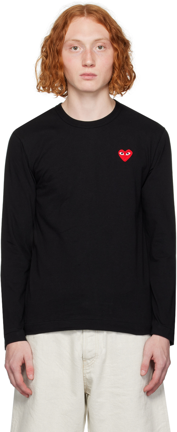 COMME des GARÇONS PLAY: Black Heart Patch Long Sleeve T-Shirt | SSENSE
