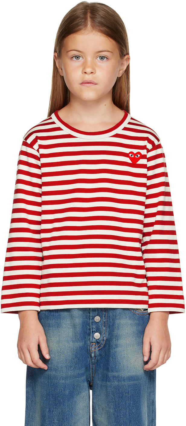 Comme Des Garçons Play Kids Red & White Striped Long Sleeve T-shirt In 4â -â Red