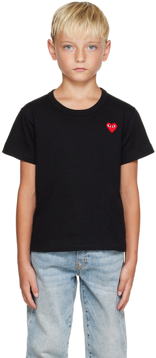 Kids Black Heart Patch T-Shirt by Comme des Garçons Play | SSENSE