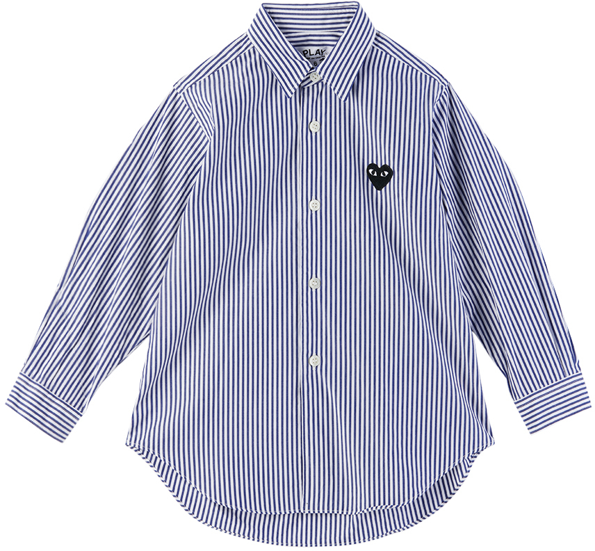 Shop Comme Des Garçons Play Kids Blue & White Striped Shirt In 1â -â Blue