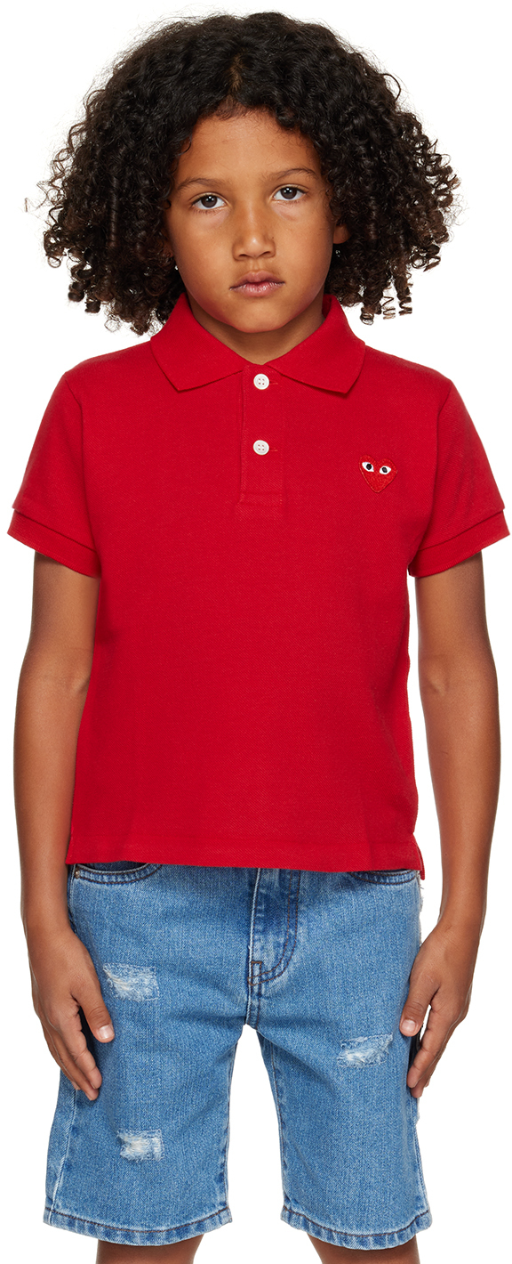 Comme Des Garçons Play Kids Red Heart Patch Polo In 4â -â Red
