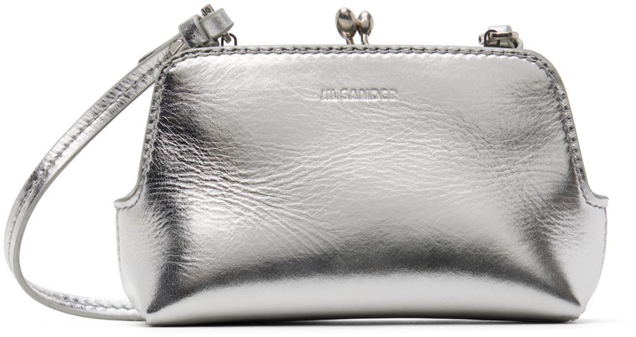 Jil Sander Goji Micro Metallic Leather Bag In Grey