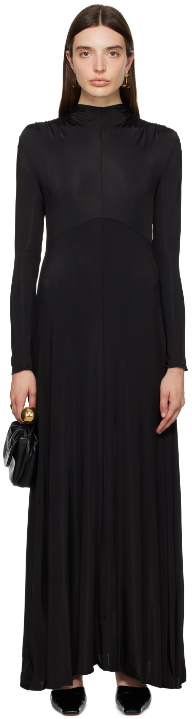 Valor | Black Asymmetric Maxi Dress With Feather Trim
