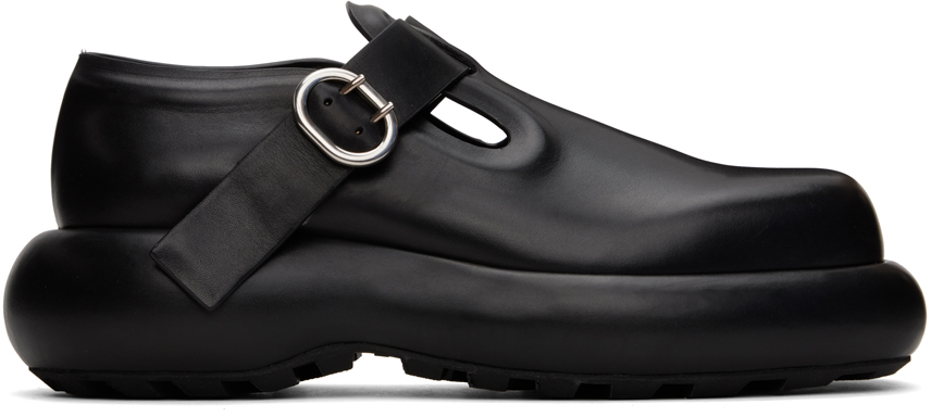 Shop Jil Sander Black Leather Buckle Loafers In 001 Black