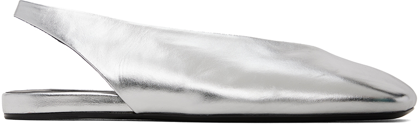 Jil Sander Silver Slingback Slippers In 045 Dark Grey