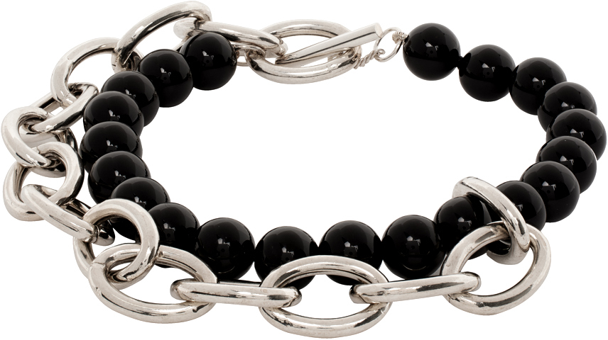Jil Sander Silver & Black Solidity Bracelet In 001 - Silver+black