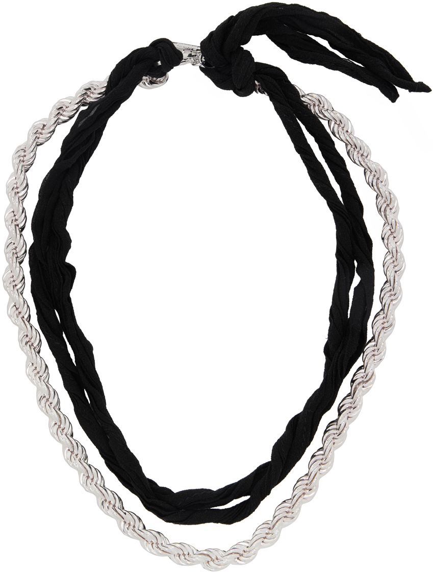 Jil Sander Black & Silver Link Necklace In 042 - Silver