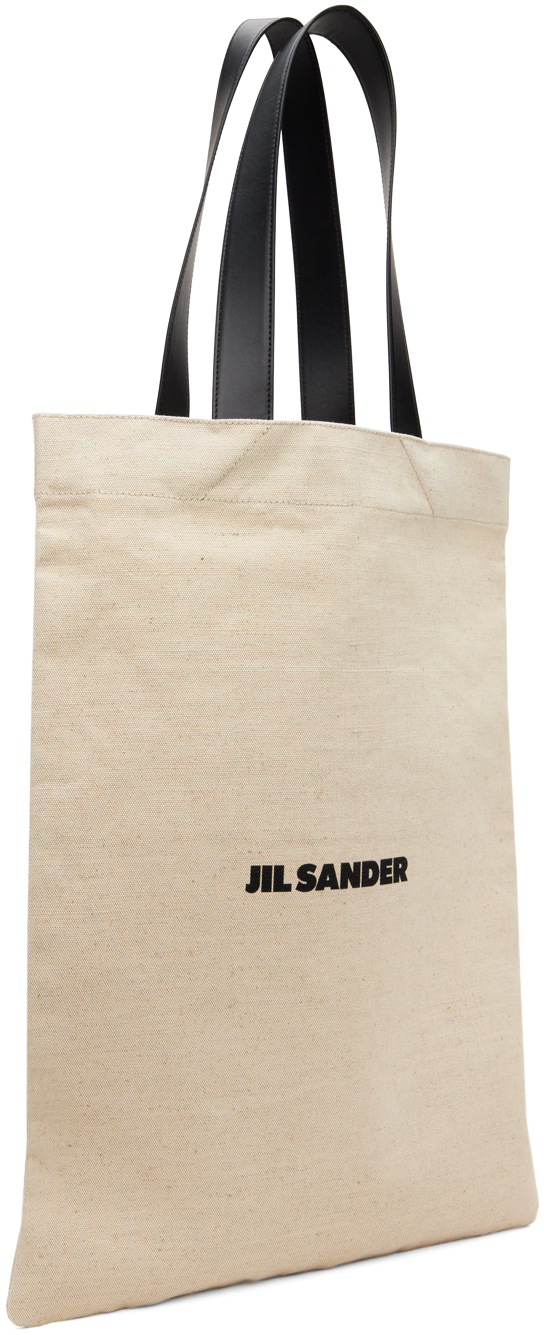 Jil Sander White White Logo Large Tote In 280 - Natural