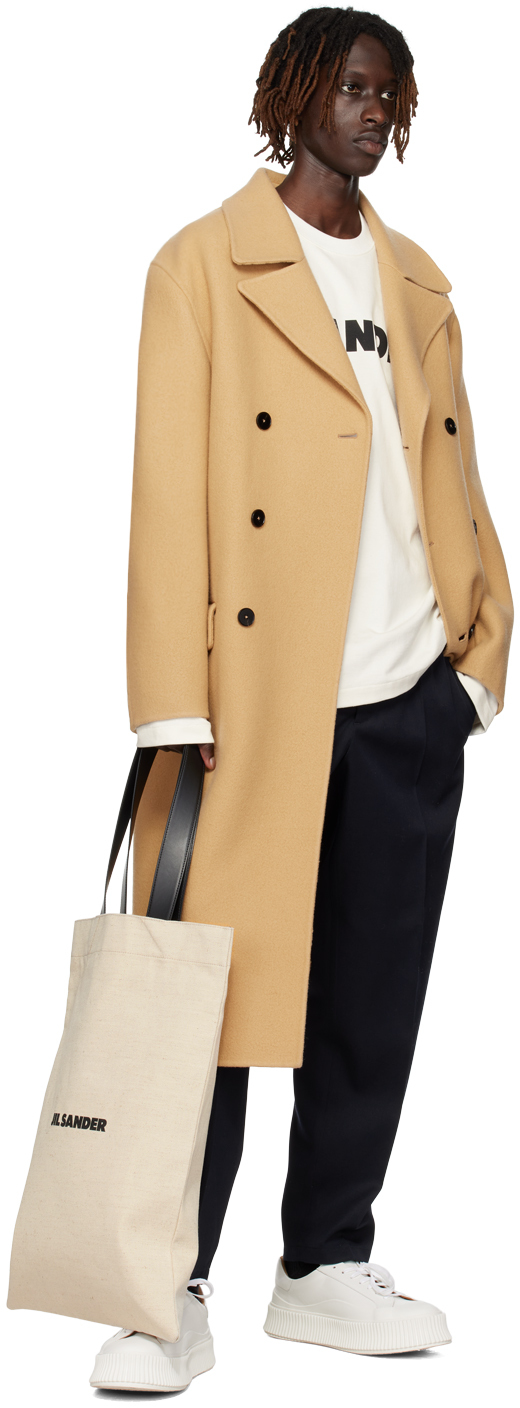 Jil Sander White White Logo Large Tote In 280 - Natural