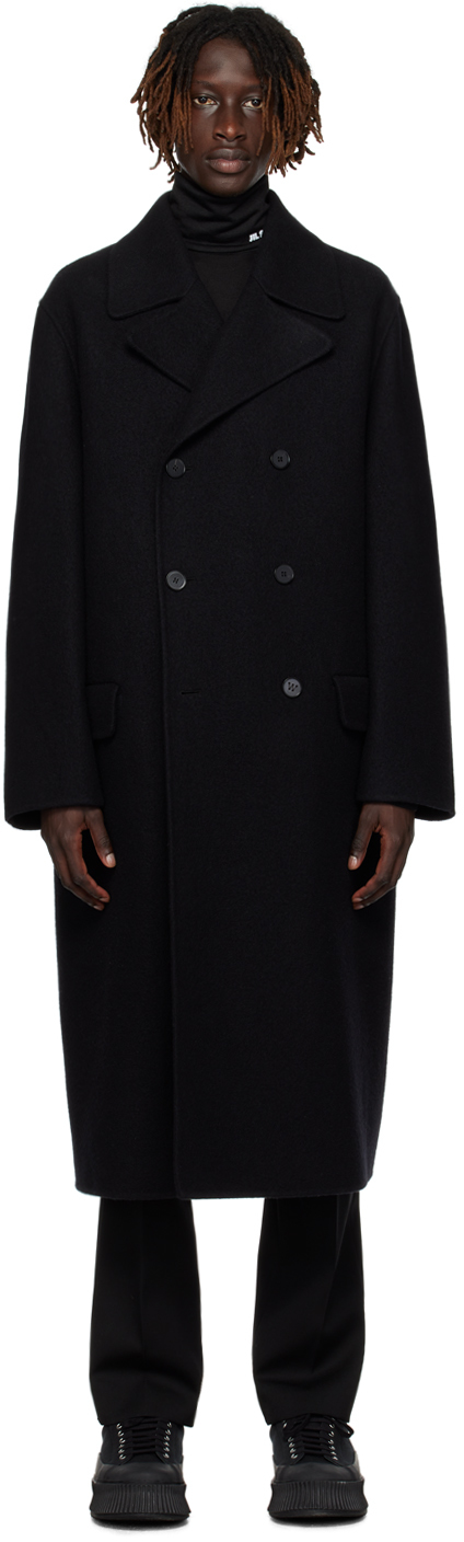 Jil Sander Black Double-breasted Coat In 001 - Black