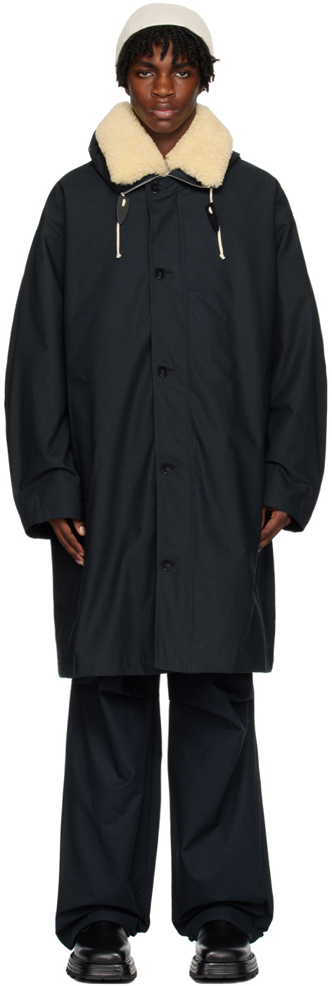 Shop Jil Sander Navy Hooded Coat In 402 - (402 + 280)