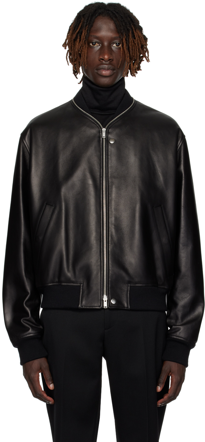 Jil Sander: Black Zip-Up Leather Jacket | SSENSE