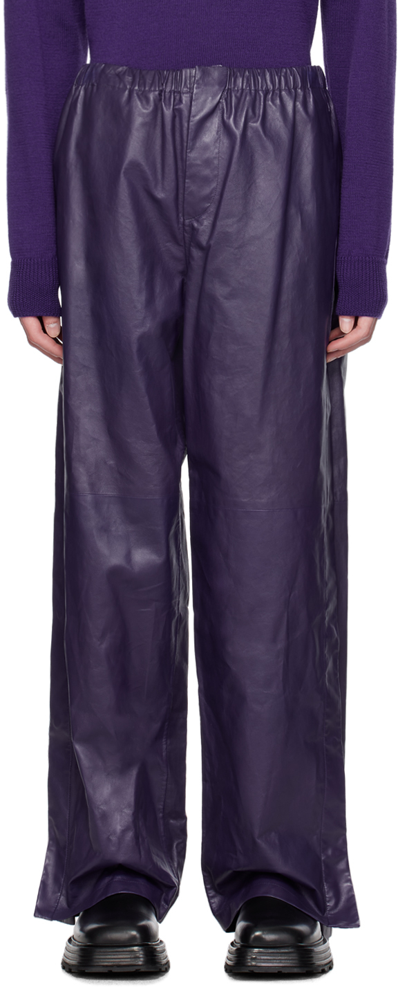 Purple Paneled Leather Pants