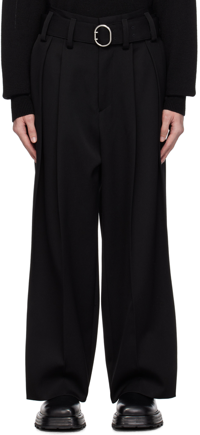 Jil Sander Black Belted Trousers In 001 - Black