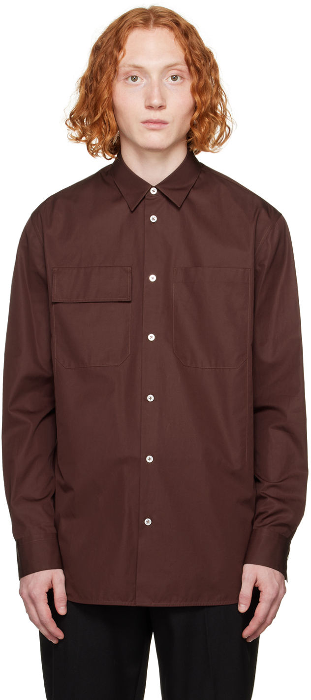 Jil Sander Burgundy Pocket Shirt In 206 - Dark Brown