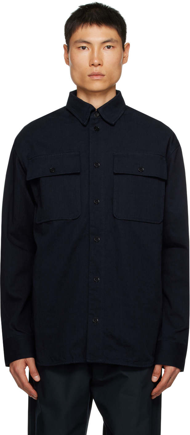Jil Sander: Navy Spread Collar Denim Shirt | SSENSE