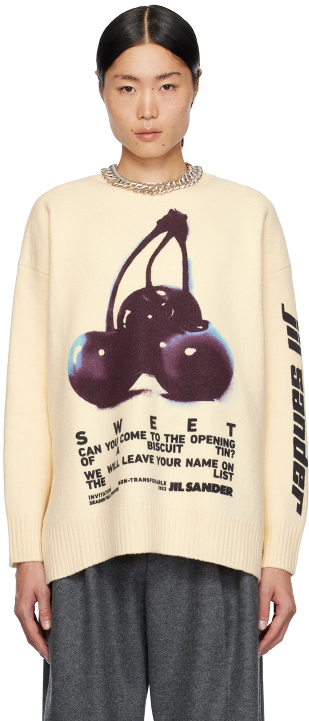 Jil Sander Beige Printed Sweater In 196 White/cherry