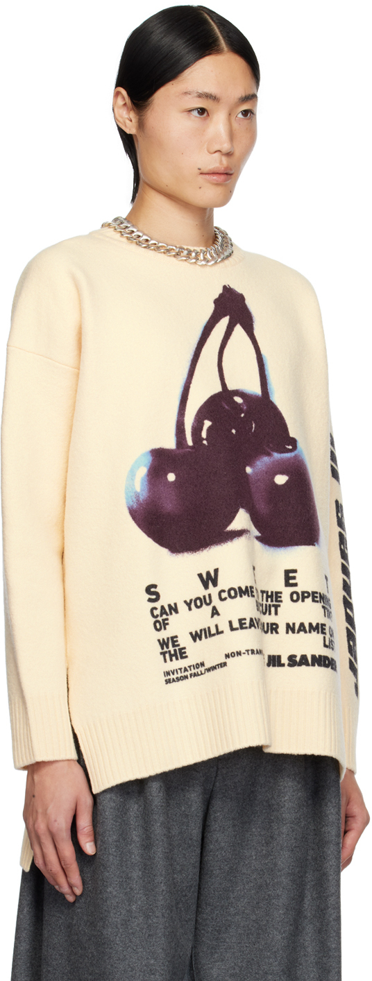 Jil Sander Beige Printed Sweater In 196 White/cherry