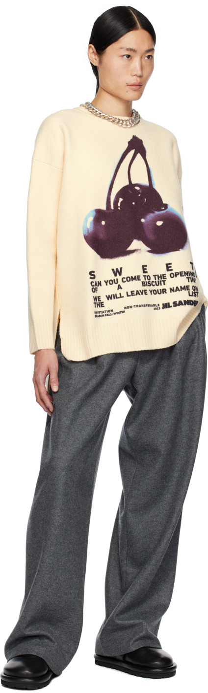 Jil Sander Beige Printed Sweater In 196 White/cherry