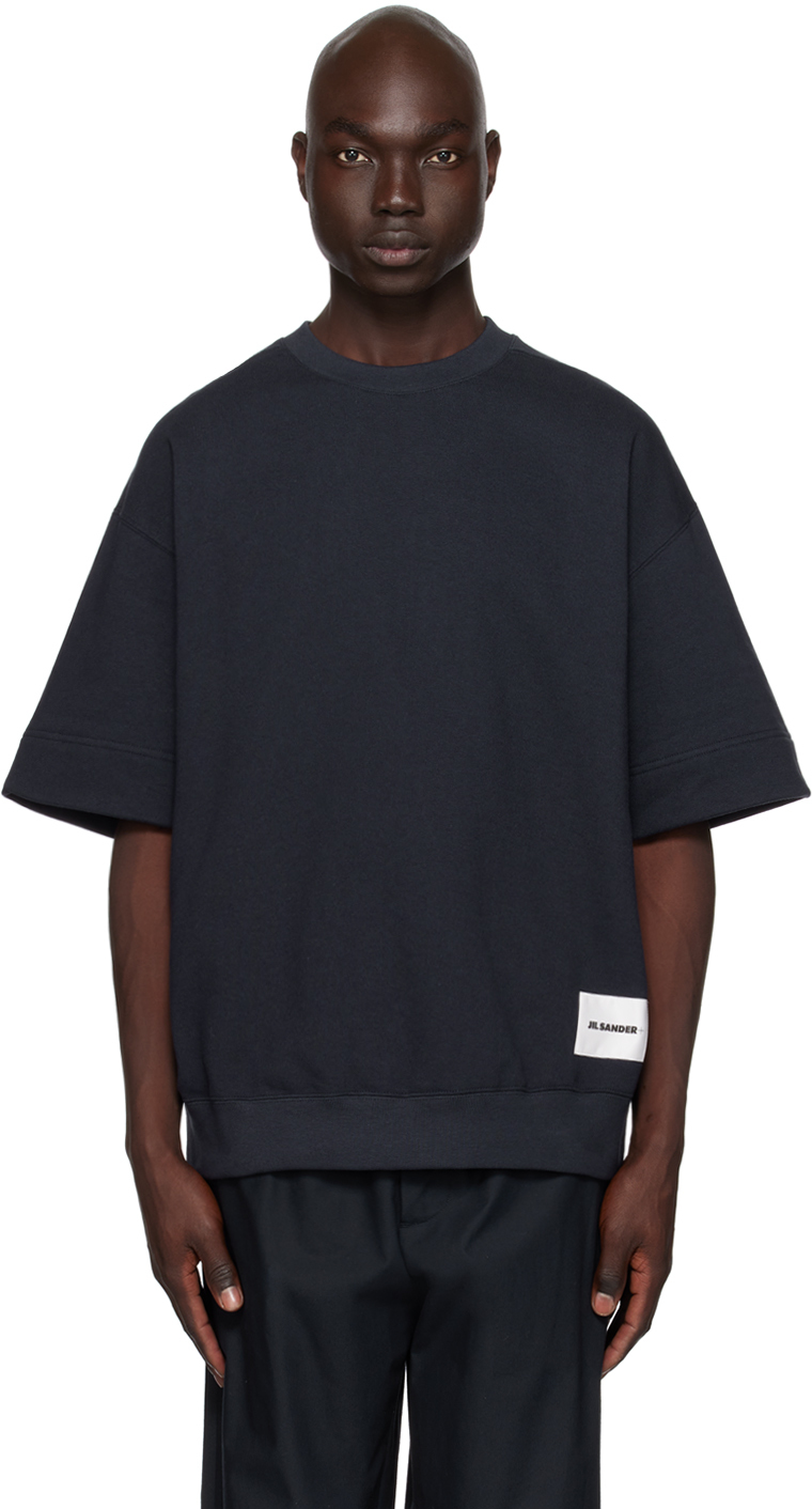 Jil Sander Logo-patch Short-sleeve Sweatshirt In 402 - Midnight