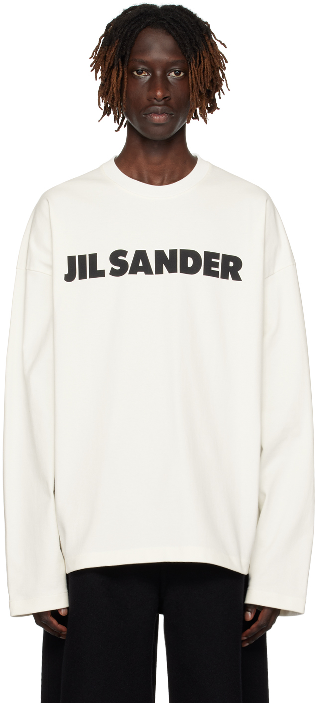 Jil Sander: オフホワイト ロゴプリント 長袖Tシャツ | SSENSE 日本