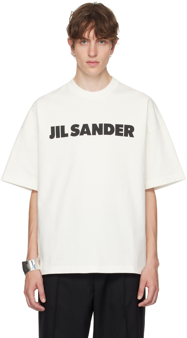 JIL SANDER　ロゴ プリント ロングTシャツ Lサイズ  ホワイト#80ロゴロンＴT-SHI