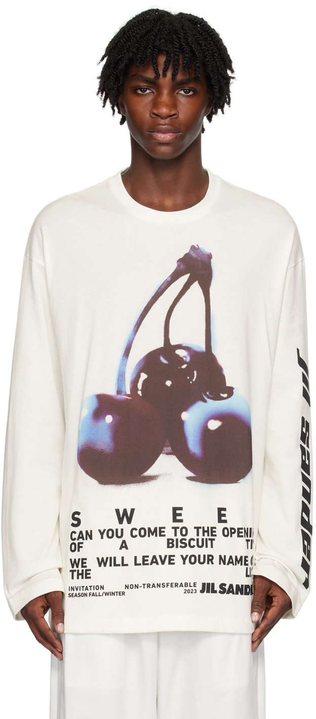Jil Sander: White Printed Long Sleeve T-Shirt | SSENSE
