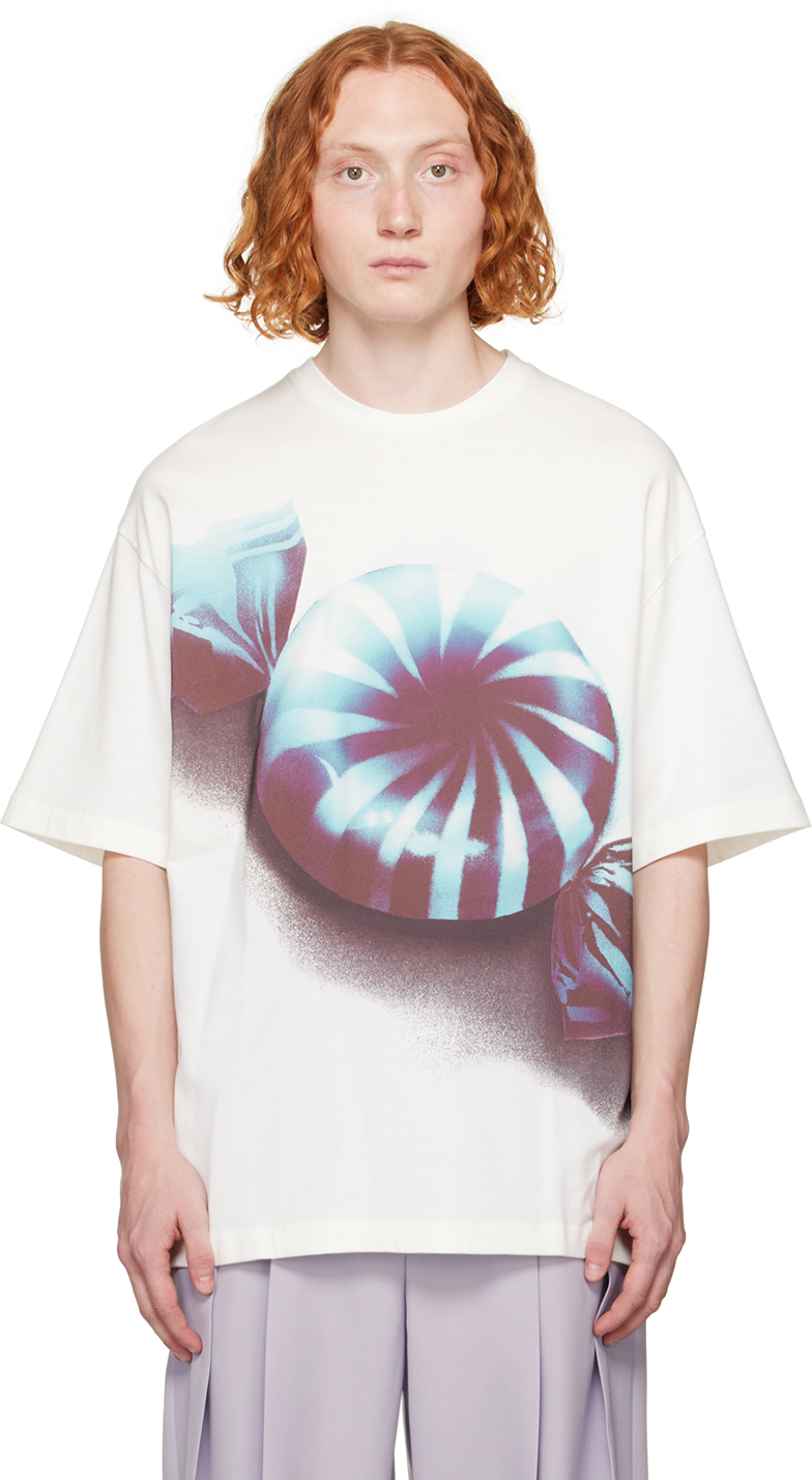 Shop Jil Sander White Printed T-shirt In 134 Blue Fly Catcher